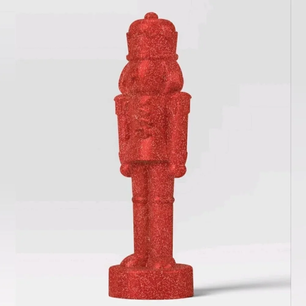 Set of 2 Red Glittered Christmas Decorative Nutcrackers, 11.5 in H, New